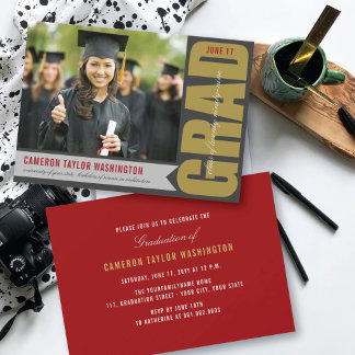 Invitación Simple Gold GRAD Superposición Fiesta de Graduació