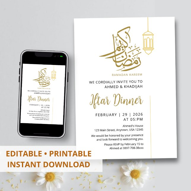Invitación Simple Gold Lantern Minimalist Ramadan Iftar (Subido por el creador)
