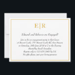 Invitación Simple Gold Monograma Elegante Partido de Compromi<br><div class="desc">Invitaciones formales y sofisticadas a fiestas de compromiso con un diseño simple con los detalles de tu evento dentro de un falso borde dorado,  sobre un fondo blanco. En la parte superior se encuentran sus dos monografías iniciales y sus detalles en cursiva. Un diseño elegante y elegante que impresiona.</div>