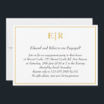 Invitación Simple Gold Monograma Elegante Partido de Compromi<br><div class="desc">Invitaciones formales y sofisticadas a fiestas de compromiso con un diseño simple con los detalles de tu evento dentro de un falso borde dorado,  sobre un fondo blanco. En la parte superior se encuentran sus dos monografías iniciales y sus detalles en cursiva. Un diseño elegante y elegante que impresiona.</div>