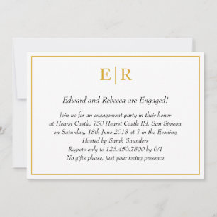 Invitación Simple Gold Monograma Elegante Partido de Compromi