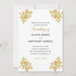 Invitación Simple Gold Roses Elegant Modern Floral Wedding 