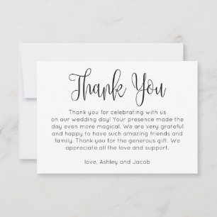 Invitación Simple gracias. Nota de boda en blanco y negro
