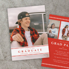 Invitación Simple graduación de foto deportiva roja y blanca