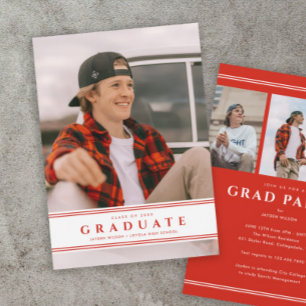 Invitación Simple graduación de foto deportiva roja y blanca 