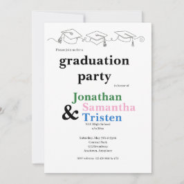 Invitación Simple Graduación de Trillizos con Gorra y Borla