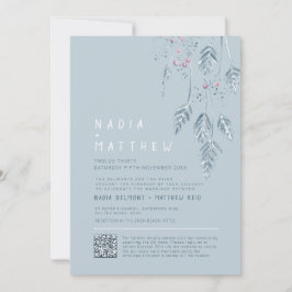 Invitación Simple grass and berries dusty blue sketch photo