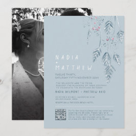 Invitación Simple grass and berries dusty blue sketch photo