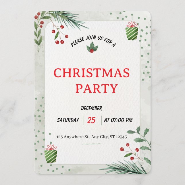 Invitación Simple Green Christmas Party Invitation Card (Anverso)