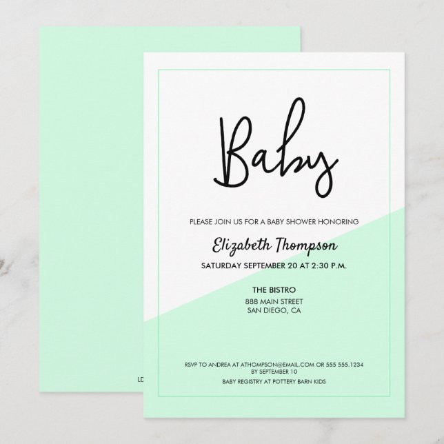 Invitación Simple Green Modern Gender Neutral Baby Shower (Anverso / Reverso)