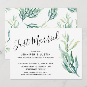 Invitación Simple Green recién casados Foliaje acuarela