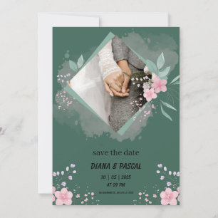 Invitación Simple Green y Pink Save the Date