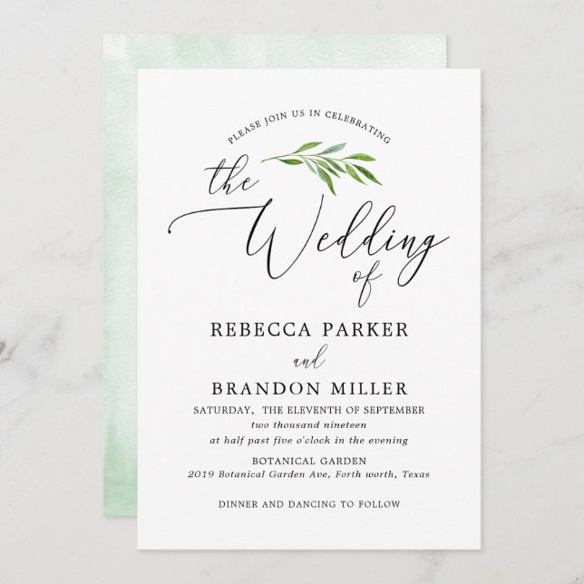 Invitación Simple Greeneration Calligraphy Rustic Boda (Anverso / Reverso)
