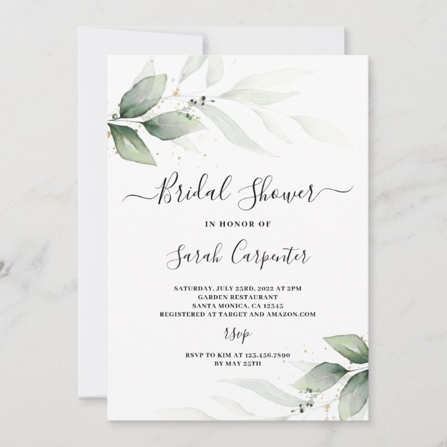 Invitación Simple Greenery Bridal Shower (Anverso)