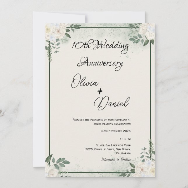 Invitación Simple Greenery Wedding Anniversary Invitations (Anverso)