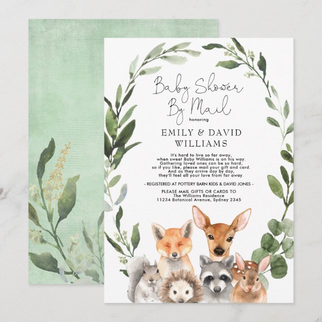Invitación Simple Greenery Woodland Baby Shower Por Correo (Anverso / Reverso)