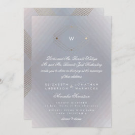 Invitación Simple Gris Moderno Monograma Script Gold