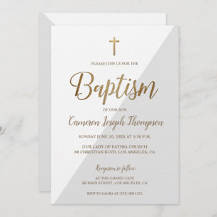 Invitación Simple Gris Oro Blanco Bautismo moderno
