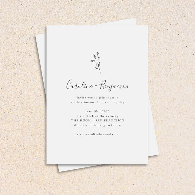 Invitación Simple guión botánico boda boho negro blanco (Subido por el creador)