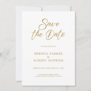 Invitación Simple Guión De Oro En La Boda Blanca Guardar La F