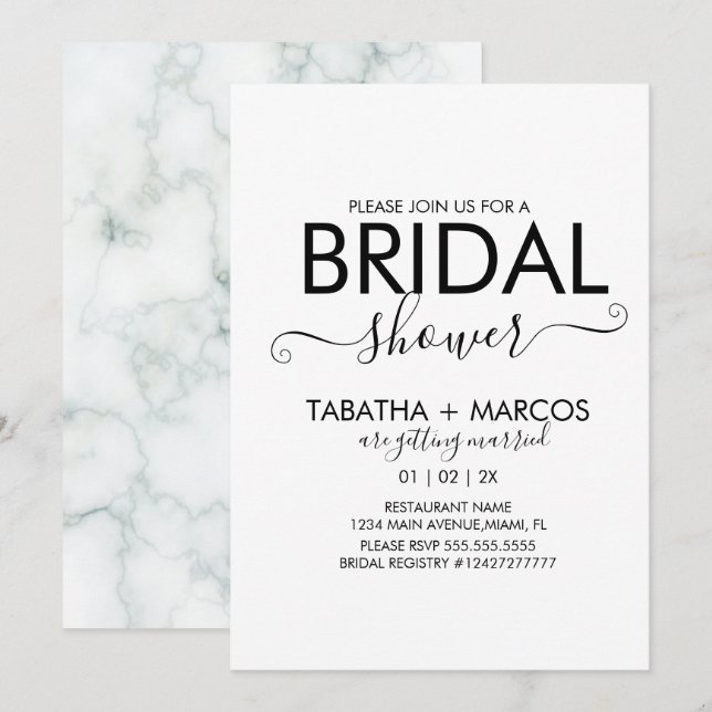 Invitación Simple guión de patrón de mármol para ducha de NOV (Anverso / Reverso)