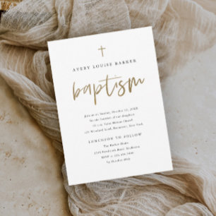 Invitación Simple guión dorado Bautismo religioso