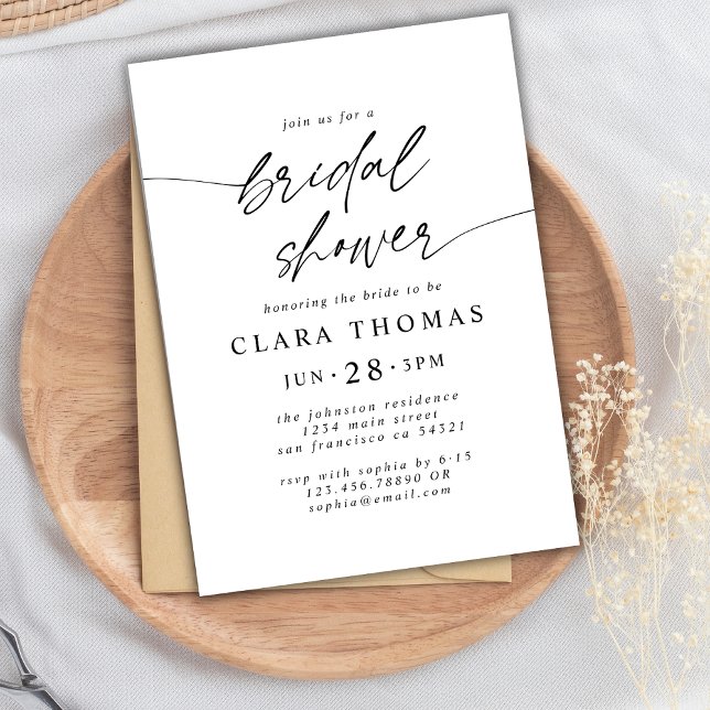 Invitación Simple guión mínimo de ducha de novia | Blanco neg (Subido por el creador)