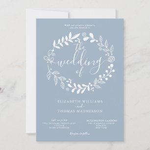 Invitación Simple guirnalda floral azul polvoriento botánico