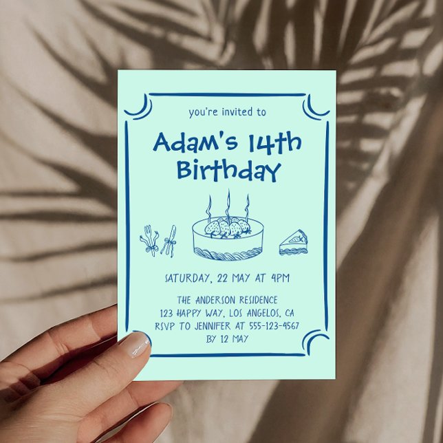 Invitación Simple Hand-Drawn Cake 14th Birthday Party         (Subido por el creador)
