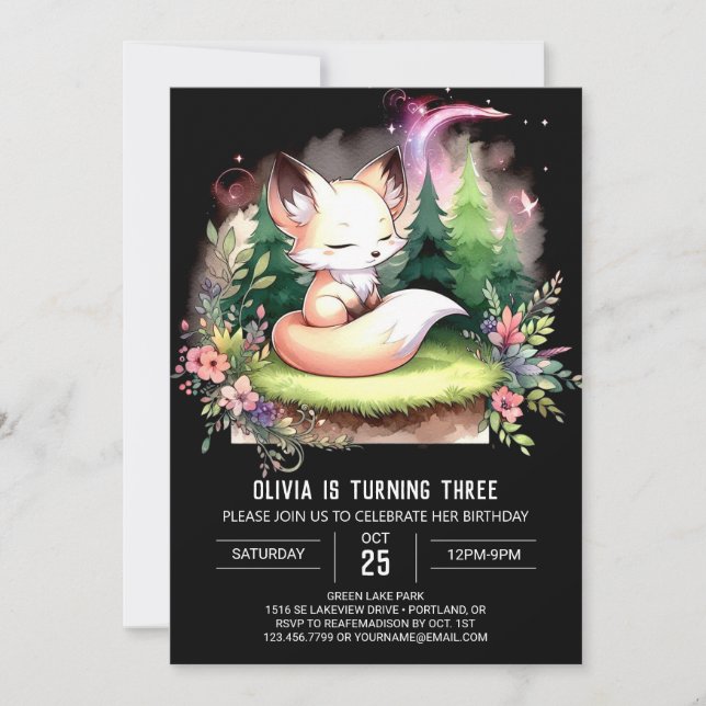 Invitación Simple Happy Fox Birday digital (Anverso)
