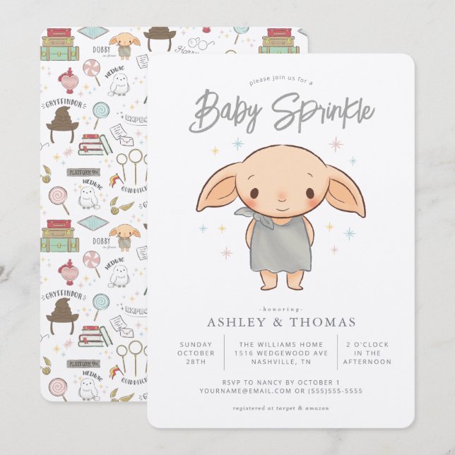 Invitación Simple Harry Potter - Dobby Baby Sprinkle (Anverso / Reverso)