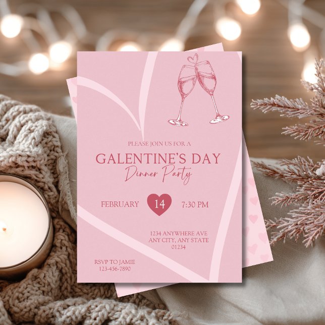 Invitación Simple Heart Galentine’s Day Dinner Party (Subido por el creador)