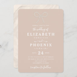 Invitación Simple Heirloom Pink Pearl Bow Trendy Wedding