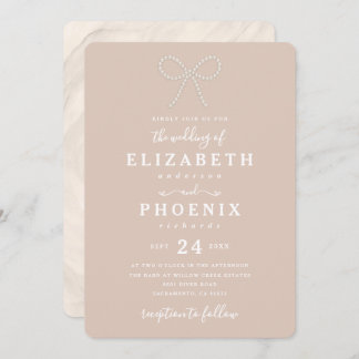 Invitación Simple Heirloom Pink Pearl Bow Trendy Wedding
