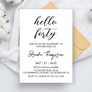 Invitación Simple Hello 40.º Fiesta de cumpleaños 40 años