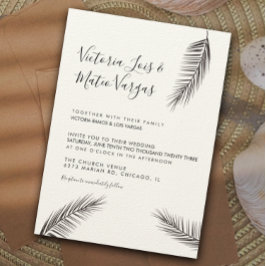 Invitación Simple Hoja de Palma Dibujada a Mano Boda Negra
