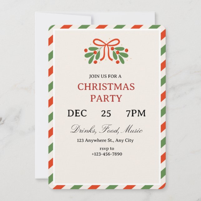 Invitación Simple Holly Christmas Party Invitation (Anverso)