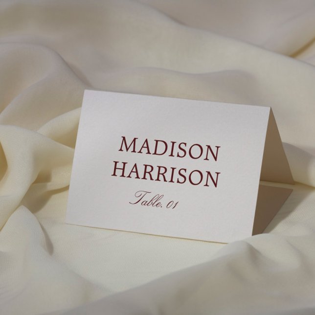 Invitación Simple Ivory and Burgundy Wedding Place Card DIY (Subido por el creador)