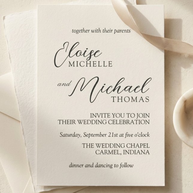 Invitación Simple Ivory Classic Script Wedding (Simple Ivory Classic Script Wedding Invitation)