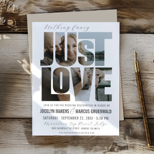 Invitación Simple Just Love Photo Words Diversión Boda modern