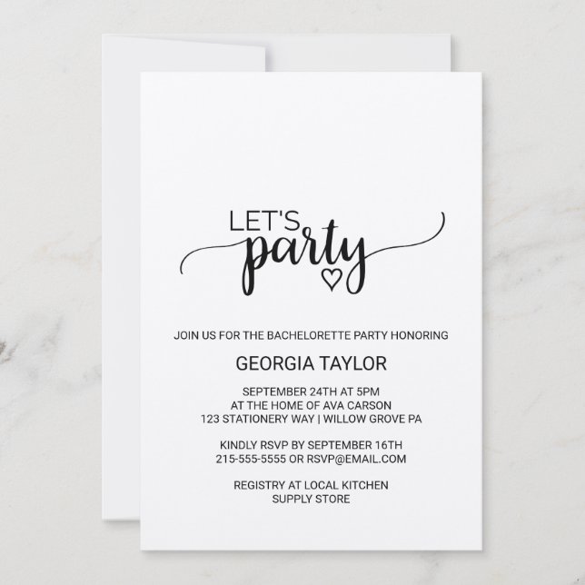 Invitación Simple Kraft Caligrafía Despedida de Soltera (Anverso)