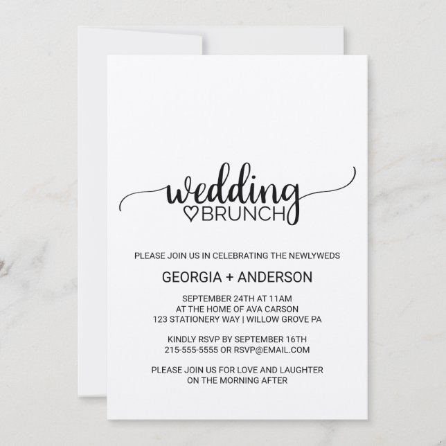 Invitación Simple Kraft Calligraphy Boda Brunch (Anverso)