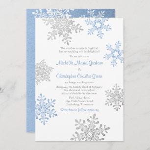 Invitación Simple Lapis Blue Silver Boda de copo de nieve en 