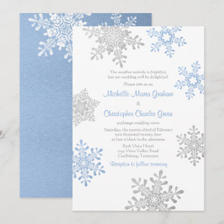 Invitación Simple Lapis Blue Silver Boda de copo de nieve en 