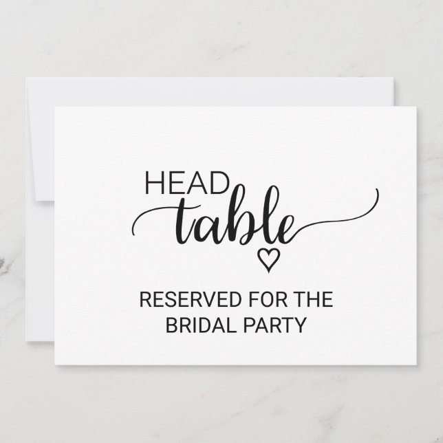 Invitación Simple Letrero de Mesa Principal de Boda con Calig (Anverso)