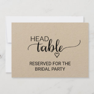 Invitación Simple Letrero de Mesa Principal de Boda Kraft Fal