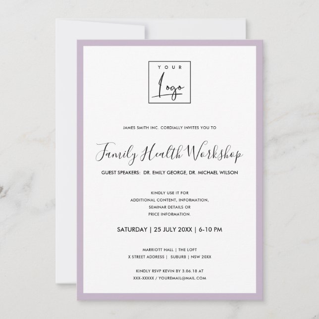 INVITACIÓN SIMPLE LLAVANTE LILAC TU EVENTO DE TALLER DE LOGOT (Anverso)