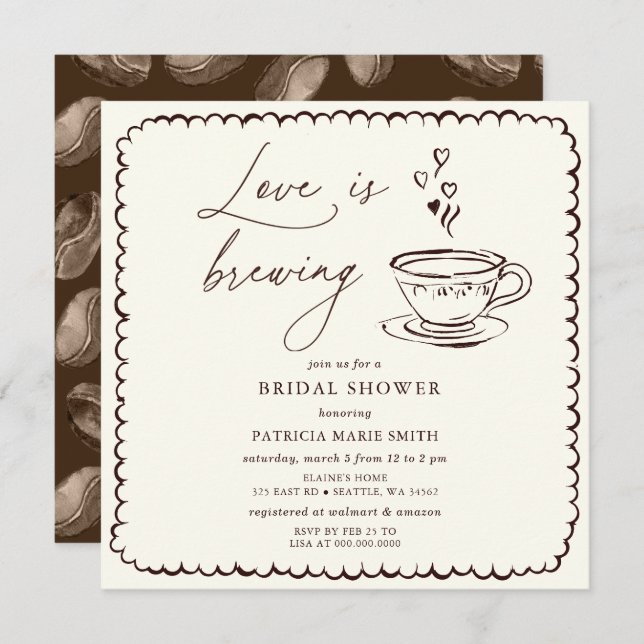 Invitación Simple Love is Brewing Coffee Bridal Shower (Anverso / Reverso)