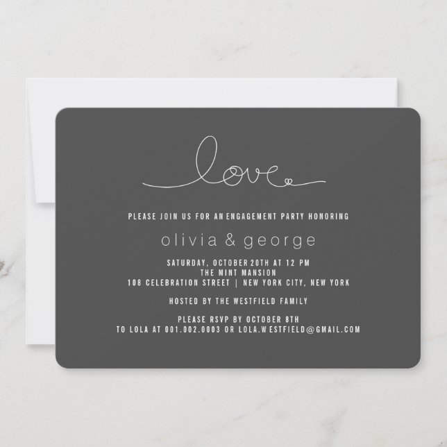 Invitación Simple Love Loop Heart Modern Engagement Party (Anverso)