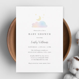 Invitación Simple Luna Minimalista y Estrellas Baby Shower